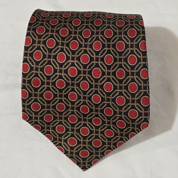 Philippe Vendome Paris Made in France Silk Necktie Black Gold Red 3 5/8" X 59" - Picture 1 of 4